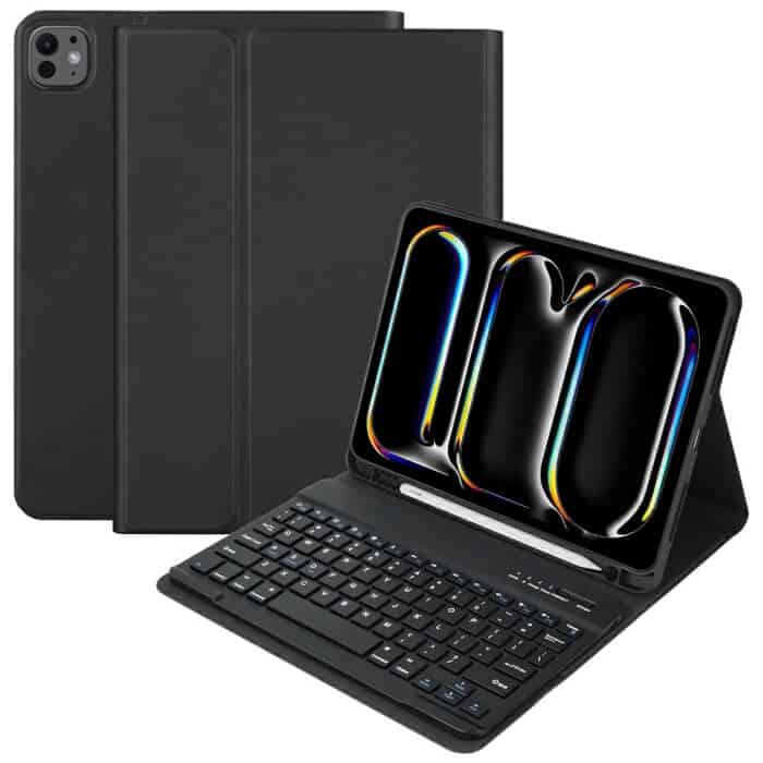 With Pencil Holder For Apple ipad Pro 11 2024 Pro 13 2024 Wireless Bluetooth Keyboard Case Leather Smart Cover (Black)