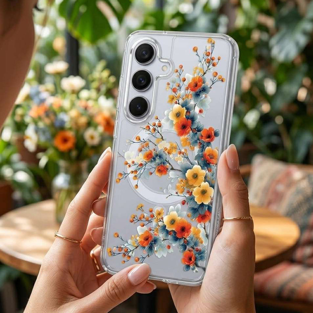 For Samsung Galaxy S26/S25/S24 Ultra Cute Floral Flower Pattern Hard Clear MagSafe Magnetic Protective Back Case Cover