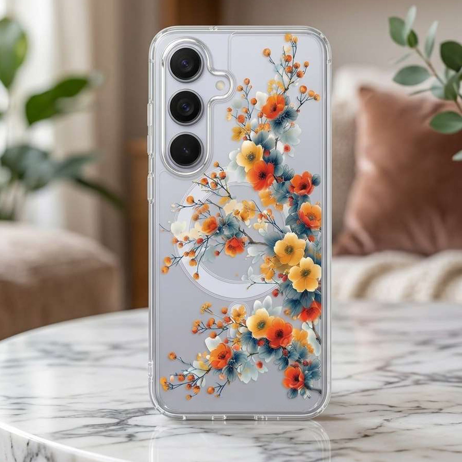 For Samsung Galaxy S26/S25/S24 Ultra Cute Floral Flower Pattern Hard Clear MagSafe Magnetic Protective Back Case Cover
