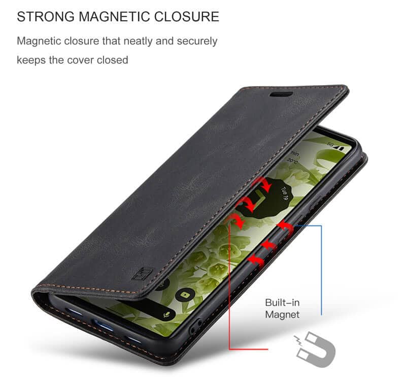 AutSpace For Google Pixel 6 Case RFID Blocking Retro Flip Premium Leather Card Holder Wallet Cover - Black