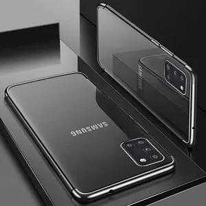 Samsung Galaxy A31 Luxury Plating Clear Case Matte Transparent Protective Gel Cover (Black)