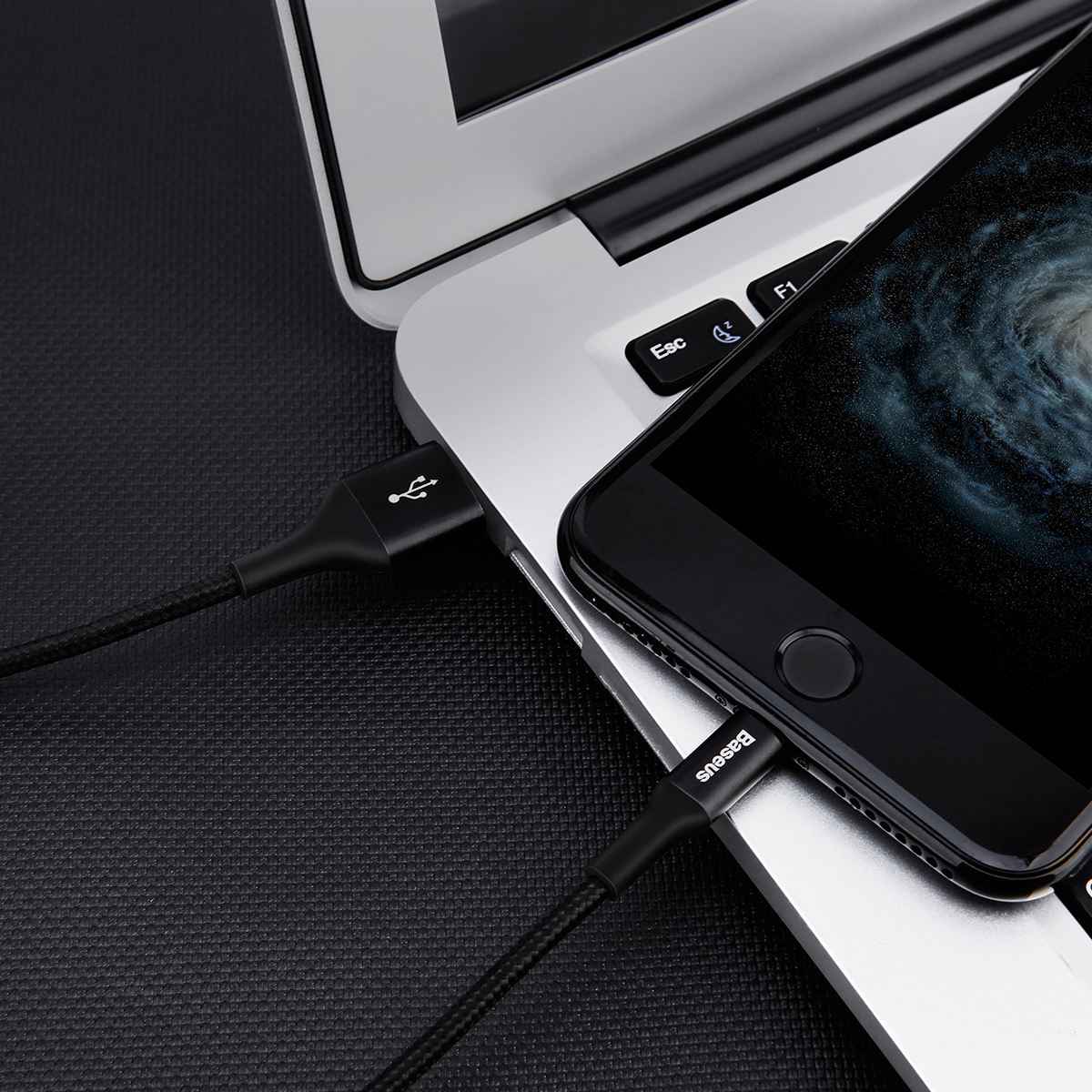 Baseus 1.2m USB-A to Lightning Fast Charging & Data Sync Cable, Nylon Braided 8-Pin Cord for Apple iPhone 14/13/12/11, iPad & iPod – Black