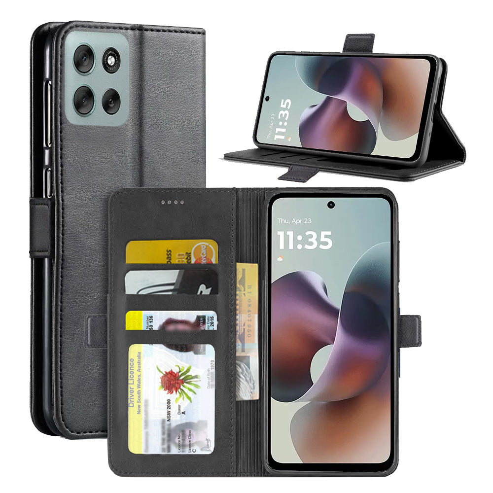 For Motorola Moto G56 5G SupRShield Case Leather Card Holder Wallet Flip Cover
