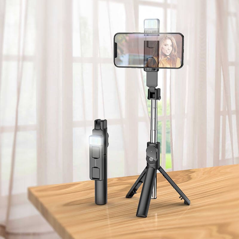 Borofone BY8 Wireless Remote Control Selfie Stick Tripod With Light Desktop Stand Portable Stretchable Mobile Phone Holder For All iPhone & Android