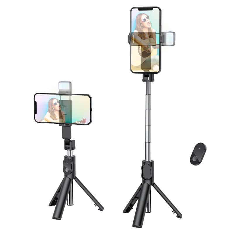 Borofone BY8 Wireless Remote Control Selfie Stick Tripod With Light Desktop Stand Portable Stretchable Mobile Phone Holder For All iPhone & Android