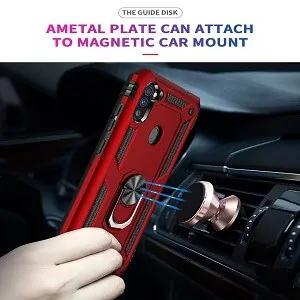 For Samsung Galaxy A11 Shockproof Magnetic Car Mount Ring Case Cover (Rose Gold)