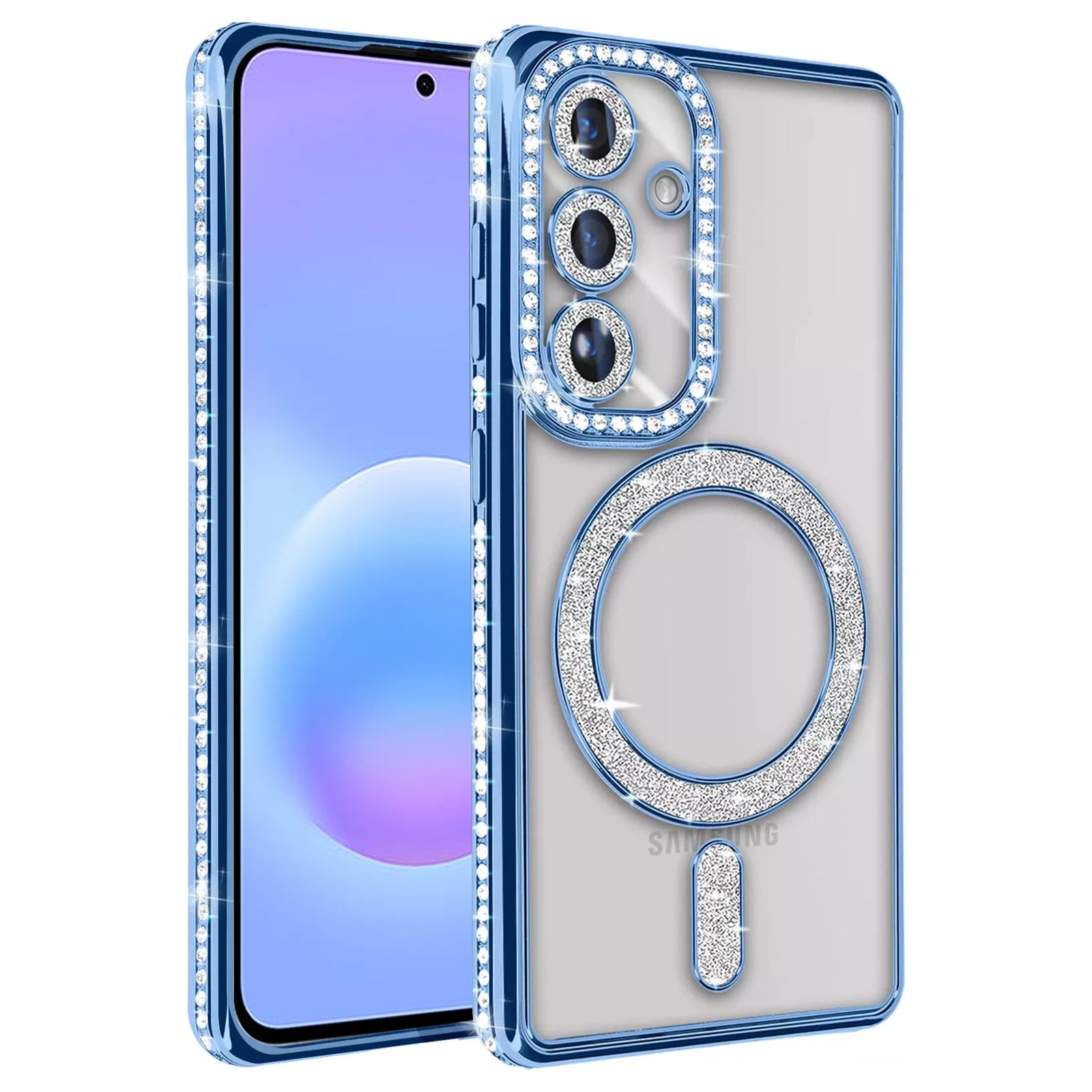 For Samsung Galaxy A37 5G Case, MagSafe Magnetic Diamond Rhinestone Glitter Crystal Bling Shockproof Cover