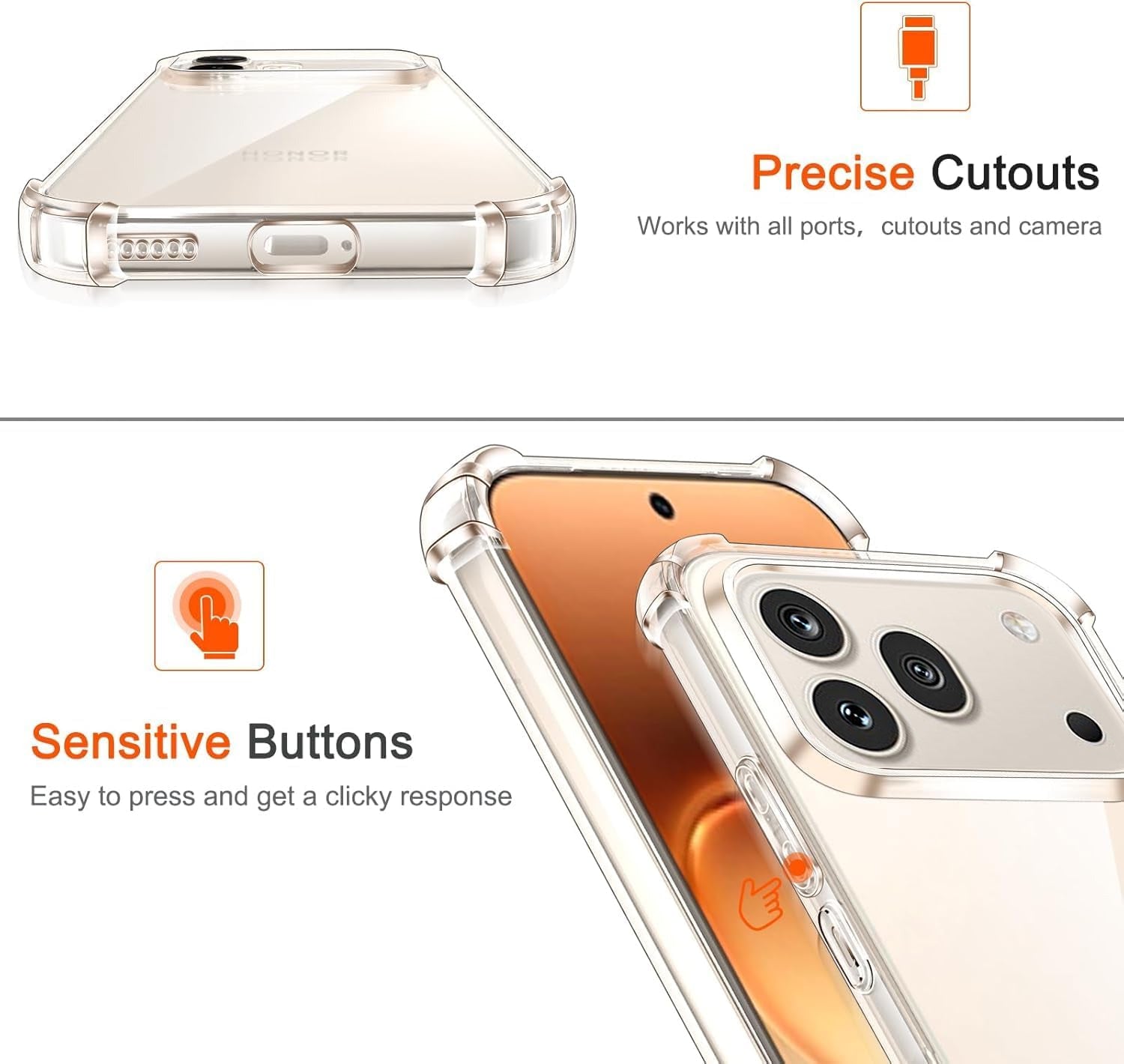 For Honor 600/600 Pro SupRShield Clear Case Shockproof Heavy Duty Gel Air Cushion Cover