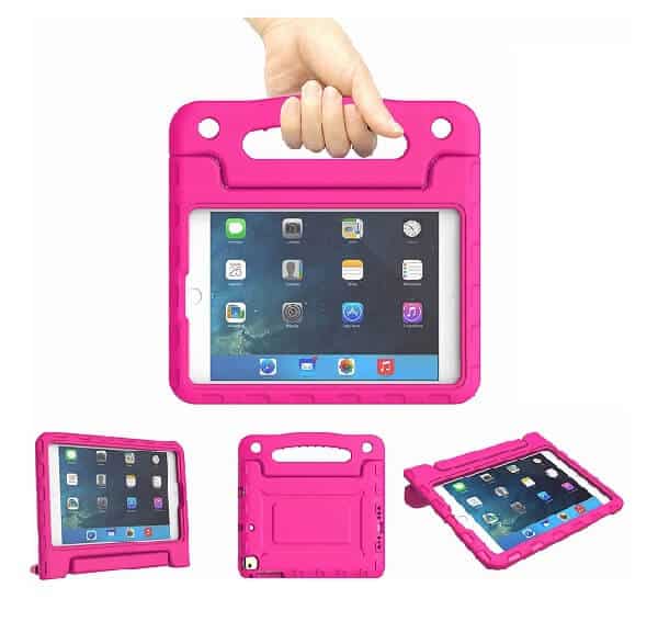 Apple iPad Mini 5 7.9 2019 kids Case, Kickstand Shockproof Heavy Duty Protective Handle Stand Light Weight Kids Friendly Cover (Hot Pink) ///
