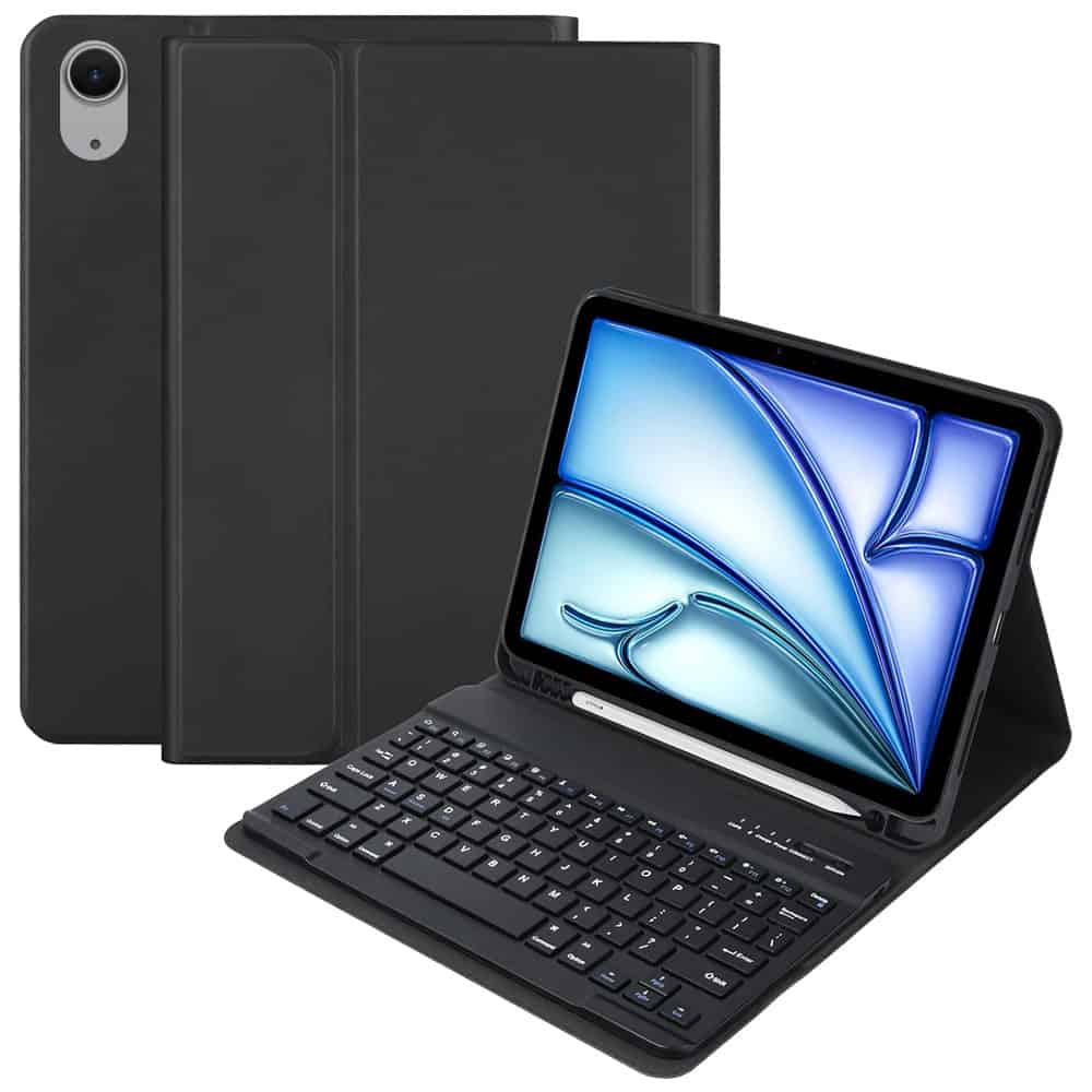 With Pencil Holder For Apple iPad Air 11 inch 2024 Wireless Bluetooth Keyboard Case Leather Smart Cover (Black)