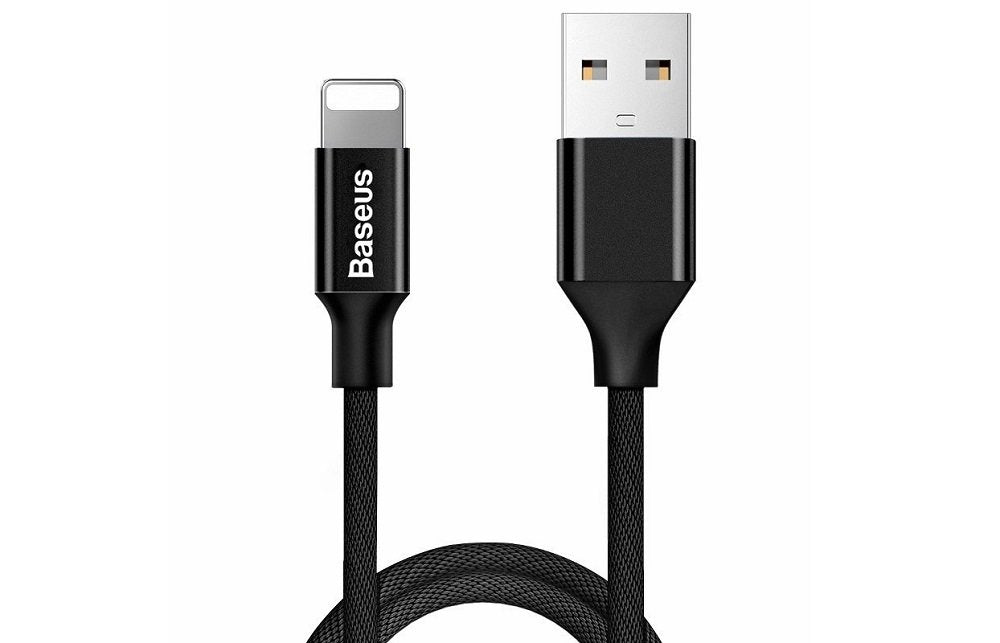 Baseus 1.2m USB-A to Lightning Fast Charging & Data Sync Cable, Nylon Braided 8-Pin Cord for Apple iPhone 14/13/12/11, iPad & iPod – Black