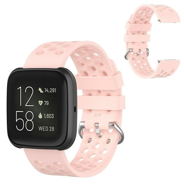For Fitbit Versa Lite Replacement Wristband Adjustable Silicone Watch Wrist Band Loop Strap (Sports Rose Gold)