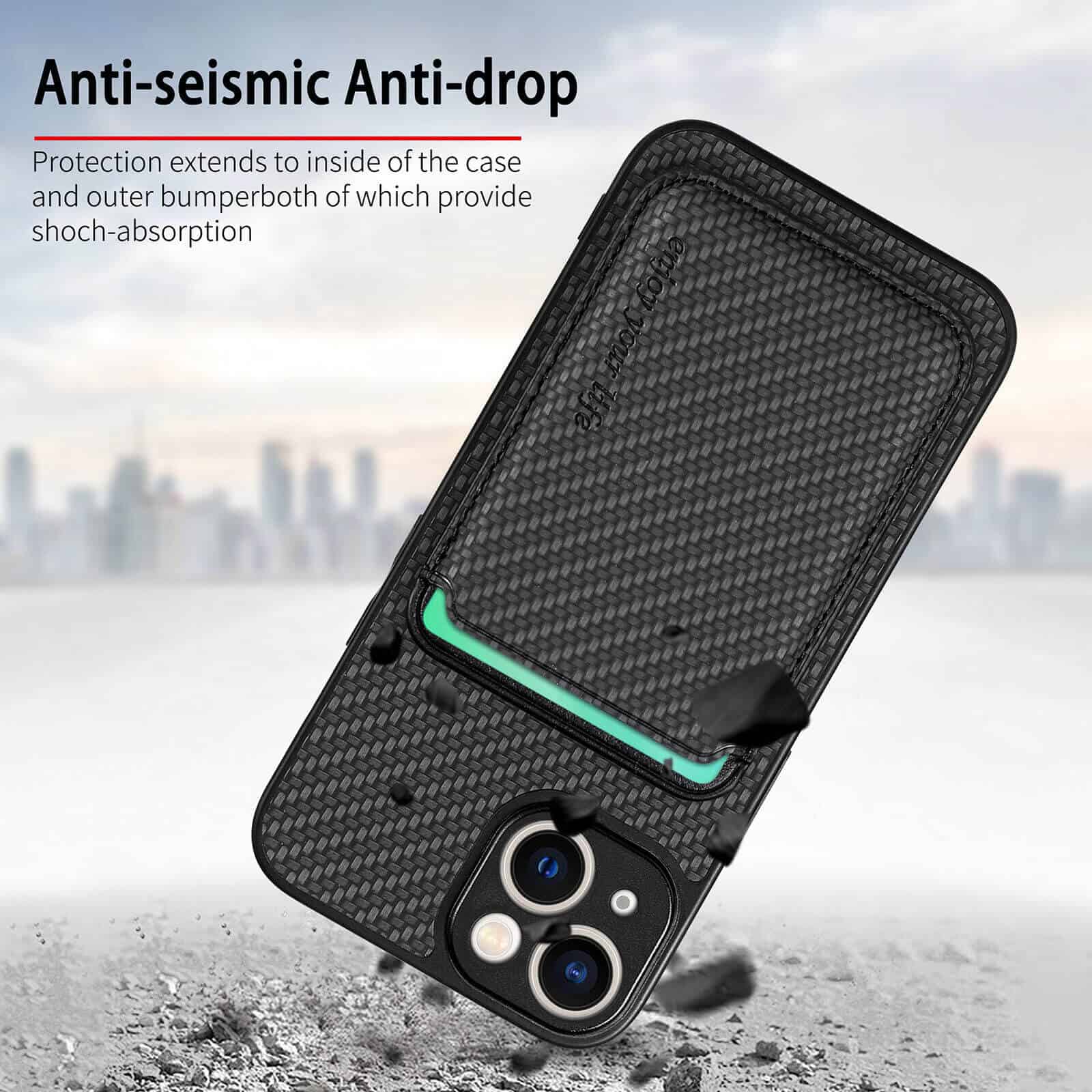 For Apple iPhone 15 MagSafe Card Holder, Carbon Fiber, Detachable Magnetic Wallet Slot Case Cover