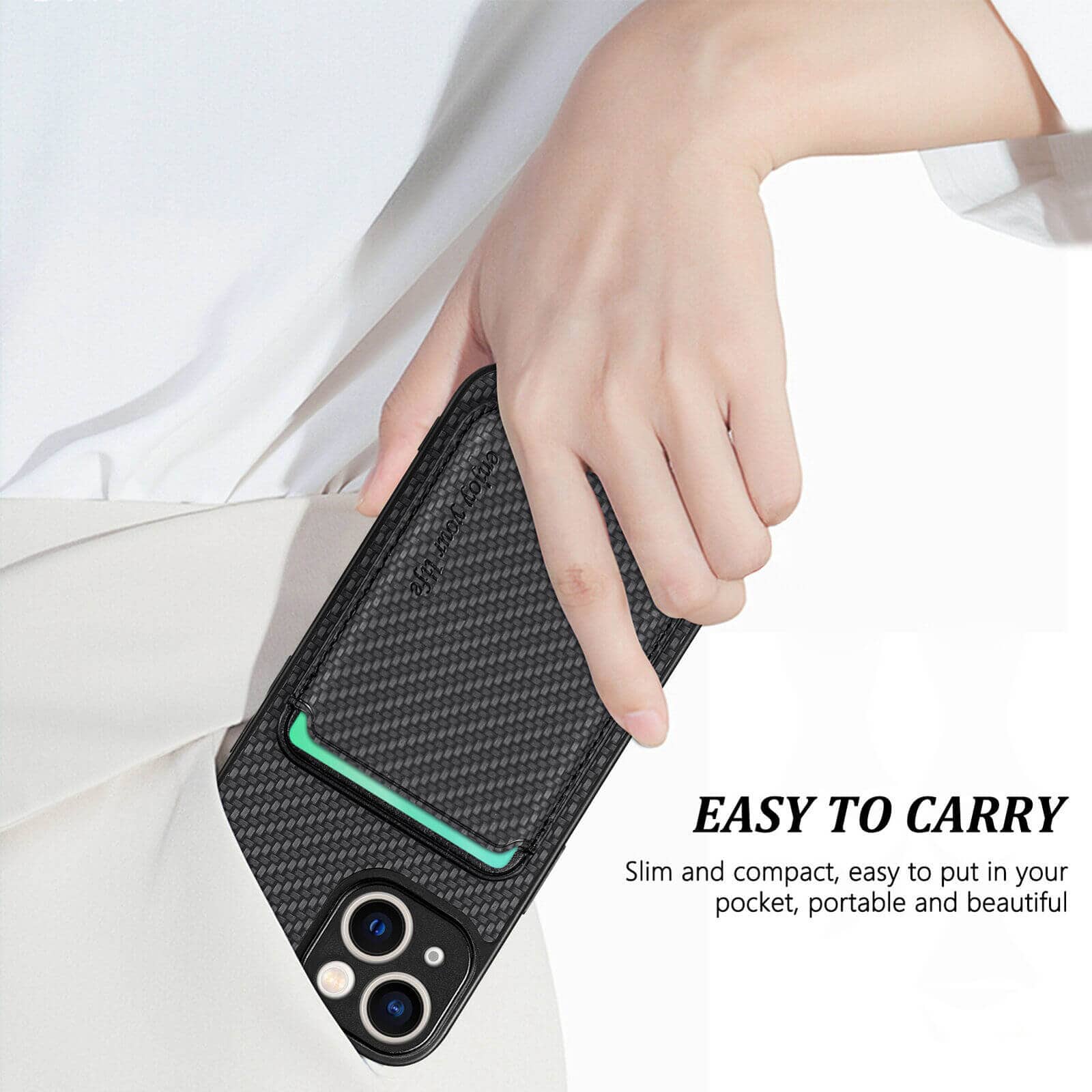 For Apple iPhone 15 MagSafe Card Holder, Carbon Fiber, Detachable Magnetic Wallet Slot Case Cover