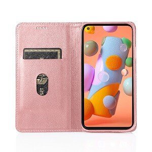 For Samsung Galaxy A11 Luxury Wallet Flip Case Leather Card Slots Cover (Rose Gold)