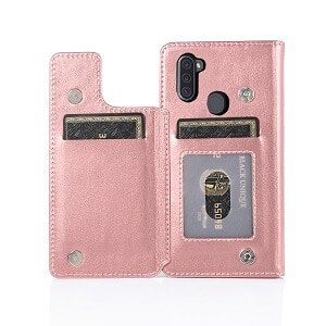 For Samsung Galaxy A11 Luxury Wallet Flip Case Leather Card Slots Cover (Rose Gold)